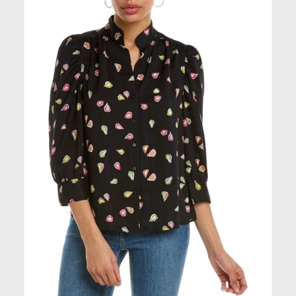 NIC+ZOE Party Pears Printed Button Up Shirt Plus Size Black Multi 3/4 Sleeve - Picture 3 of 13